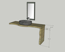 Carica l'immagine nel visualizzatore di Gallery, Mensola piano lavabo con gamba di sostegno in rovere massello naturale frontale scortecciato spazzolato