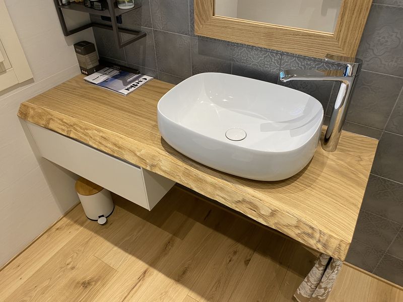 Mensola per lavabo mensolone bagno in legno laminato Rovere Sabbia