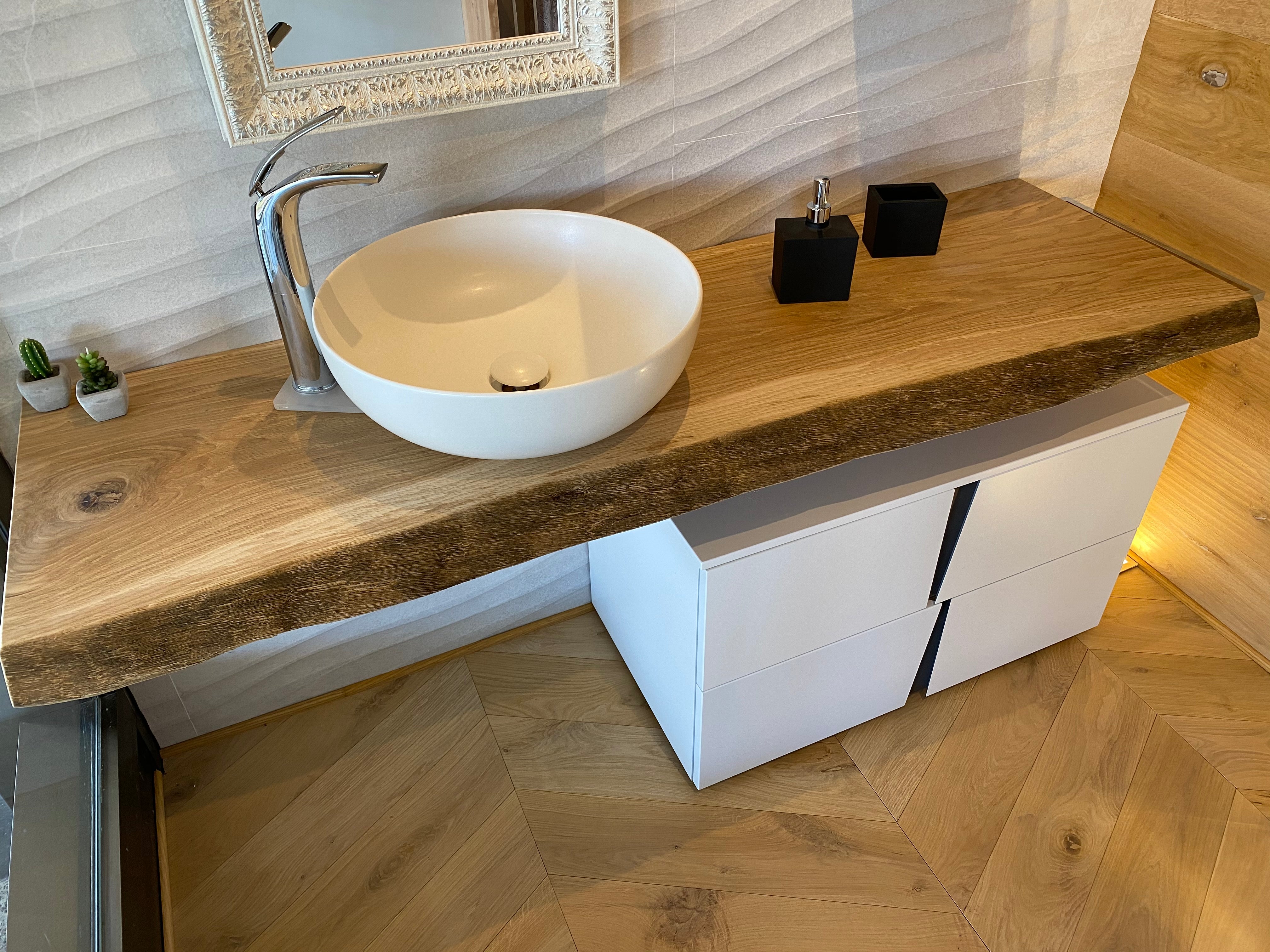 Piano lavabo washbasin in legno massello di castagno Skyler - Arredamento  low cost made in italy