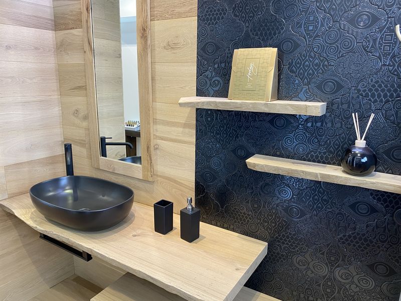 Mensola per lavabo mensolone bagno in legno laminato Rovere Sabbia